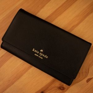 Kate Spade Black Saffiano Trifold Long Wallet